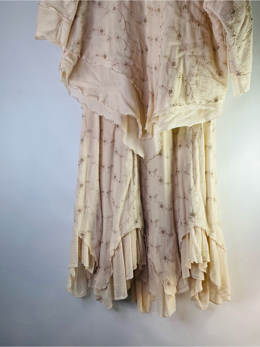 Color Me Cotton Tiered Maxi Top & Skirt with Ruffled Hem 2 piece Boho Fairycore - Picture 9 of 16